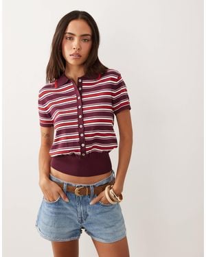 Nobody's Child Fine Knit Waisted Polo Top - Red