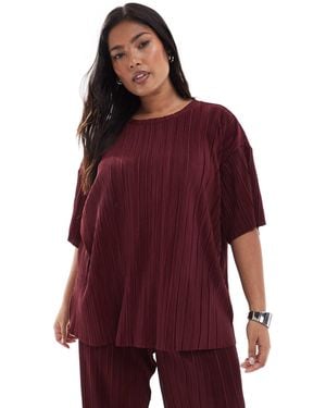 ONLY Boxy Plisse T-Shirt Co-Ord - Red
