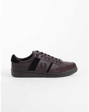 Fred Perry B725 Suede Leather Striped Sneakers - Black
