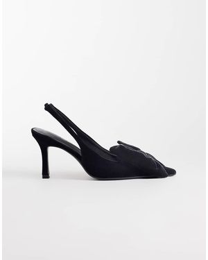 ASOS Glanzende Slingback Schoenen Met Strikdetail En Middelhoge Hak - Blauw