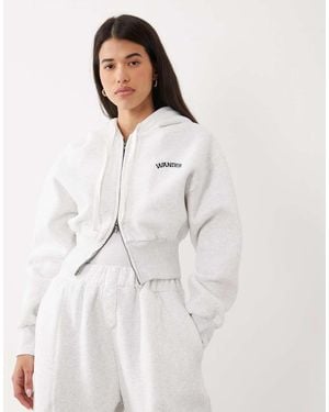 Wanderdoll Sloane Premium Felpa Con Cappuccio Corta Con Zip - Bianco