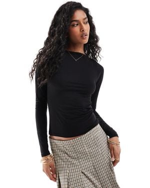 Brave Soul Long Sleeve Sculpt Top - Black