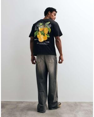 Jack & Jones T-Shirt Con Stampa Sul Retro Al Limone - Nero