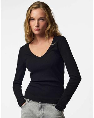 Pieces Ohland Slim Fit V-neck Long Sleeve Stretch Top - Blue