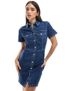 Pimkie Denim Cinched Waist Button Through Mini Dress - Blue