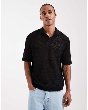 Only & Sons Polo Con Muesca En El Cuello De Punto Calado De - Negro