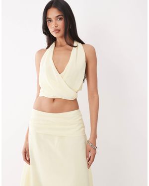 The Frolic Exclusive Chiffon Halter Tie Neck Side Detail Top - Natural