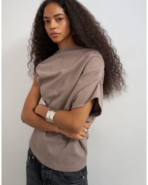 TOPSHOP Fallen Shoulder Top - Brown