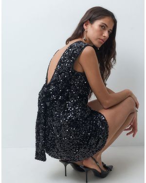 ONLY Sleeveless Bow Back Sequin Mini Dress - Black