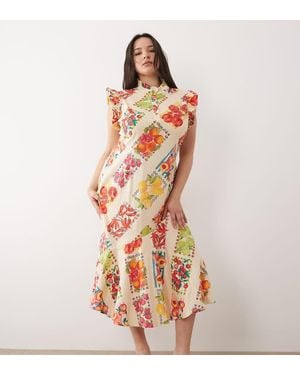 Never Fully Dressed Remi Flutter Sleeve Button Placket Midi Dress - Pink