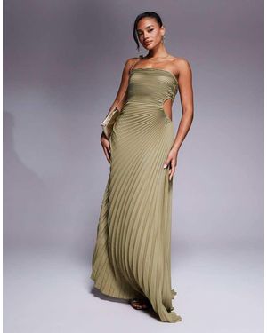 Aria Cove Bandeau Open Side Pleated Maxi Dress - Metallic