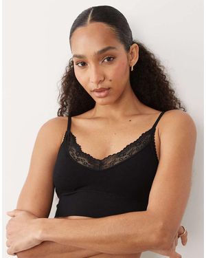 Cotton On Seamless Longline Lace Trim Bralette - Black