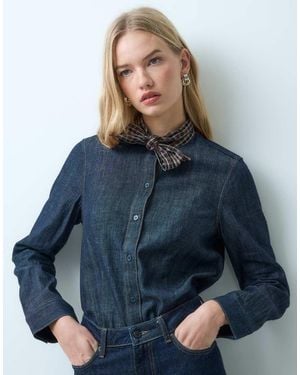 Mango Camicia Di Jeans Con Collo A Fiocco A Contrasto - Blu