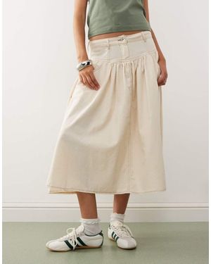 Collusion Linen Look Skirt With Contrast Stitch - Natural