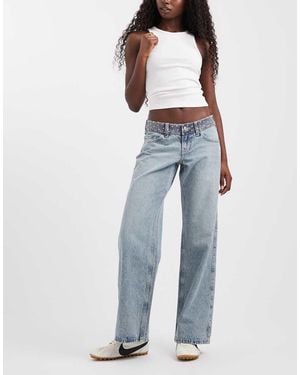 Hollister Ultra Low Rise baggy Fit Jeans With Polka Dot Waistband Detail - Blue