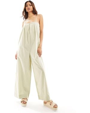 ASOS Pleated Square Neck Wide Leg Jumpsuit - White