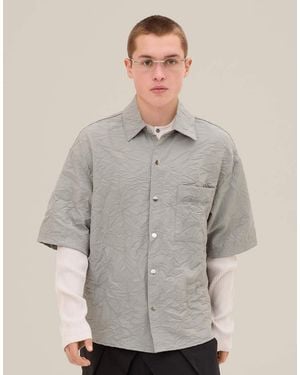 Bershka Short Sleeve Crinkle Effect Shirt - Grey