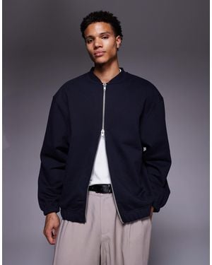 ASOS Oversized Heavyweight Jersey Bomber Jacket - Blue