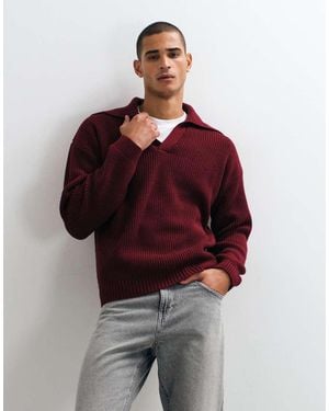 ASOS Oversized Knitted Extreme Open Collar Polo Jumper - Red