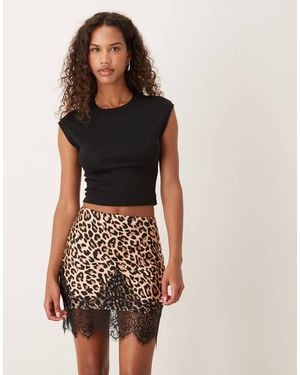 Never Fully Dressed Satin Mini Skirt With Lace Trim Hem - Multicolour