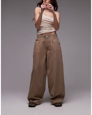 TOPSHOP Clean Pintuck Wide Leg Jean - Brown
