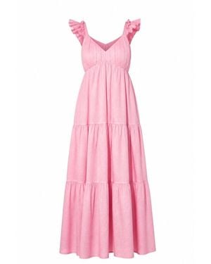 South Beach Frill Sleeve Tiered Maxi Dress - Pink