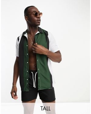 Le Breve Tall Stripe Revere Shirt - Green