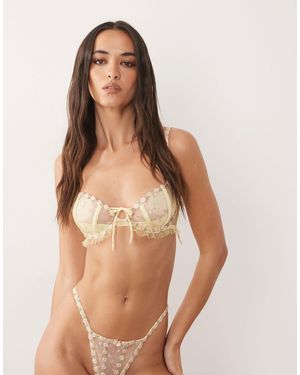 For Love & Lemons Twilight Embellished Sheer Underwire Bra - Natural