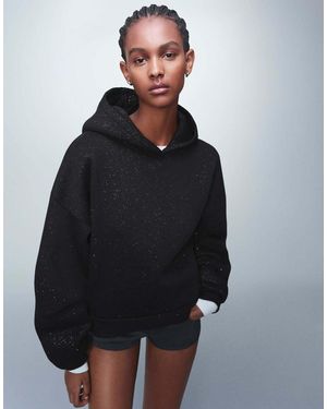 Bershka Glitter Hood Sweatshirt - Black
