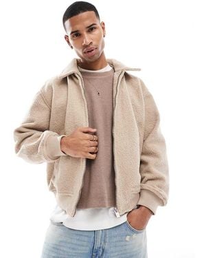 Bershka Textured Shearling Jacket - Blue