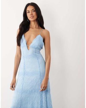 Bardot Sabrine Exclusive Lace Maxi Dress With Plunge Neck - Blue