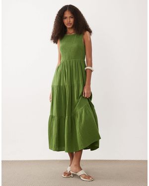 Nobody's Child Charlie Shirred Bodice Tiered Midaxi Dress - Green