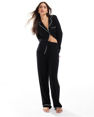 ASOS Zachte Pyjamaset Van Overhemd Met Lange Mouwen En Broek - Zwart