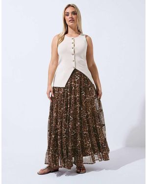 Yours Clothing Leopard Print Maxi Skirt - Brown