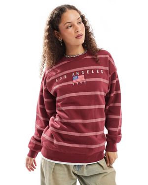 Daisy Street Sweat rayé à broderie los angeles - rose - Rouge