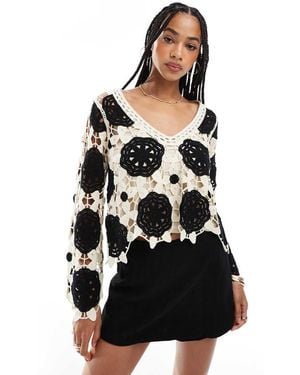 Object Premium Long Sleeve Crochet Top - Black