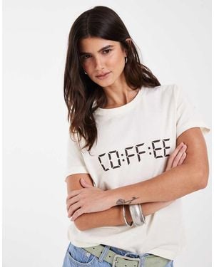 JJXX T-Shirt Met Korte Mouwen En Koffieprint - Naturel