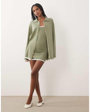 SNDY'S Katoenmix Cardigan Met Contrasterende Afwerking En Wijde Mouwen - Groen