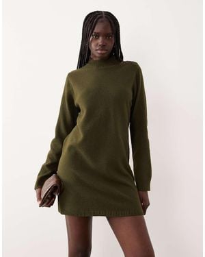 Mango Vestido Corto De Manga Larga Con Detalle De Botón De Punto De -Verde