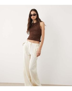 ASOS Asos Design Tall Wide Leg Trousers With Pleat Detail - Natural