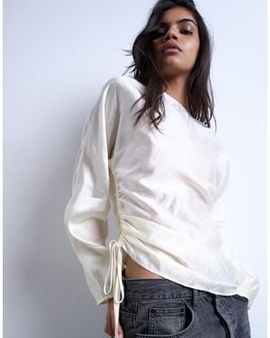 TOPSHOP Long Sleeve Ruched Side Top - White