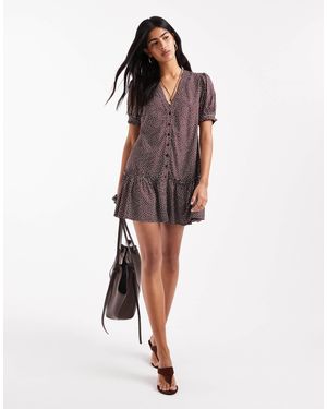 Miss Selfridge Printed Spun Smock Dress - Brown