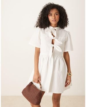 Ghospell Bow Front Smock Mini Dress - Natural