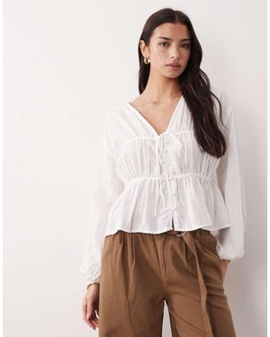 ASOS Long Sleeve Smock Top With Button Front - White
