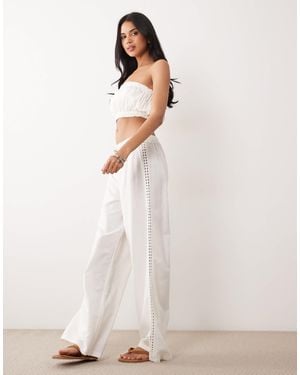 ASOS Crochet Insert Wide Leg Pants With Tassel Tie - Natural