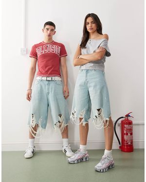 Weekday Unisex Super Oversized Distressed Denim Shorts - Blue