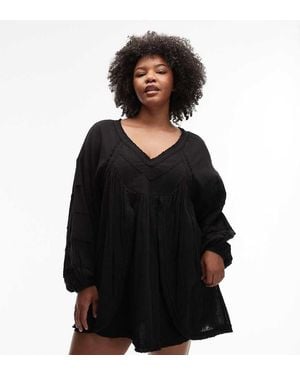 ASOS Asos Design Curve V Neck Laundered Smock Mini Dress - Black