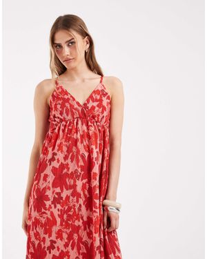 Pieces – plissiertes camisole-maxikleid - Rot