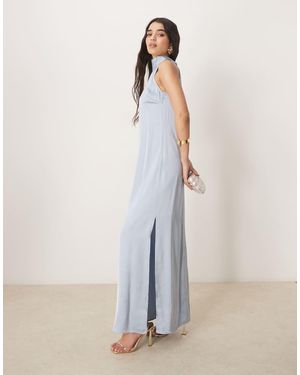 Vila Halterneck Maxi Dress With Tie Neck - Natural