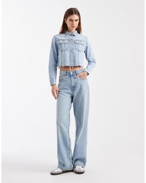 Mango Teen 100% Cotton Cropped Denim Jacket - Blue